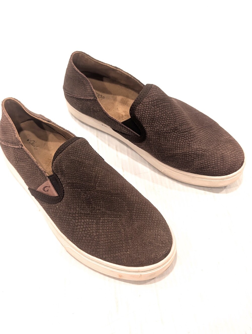 OLUKAI Women's Pehuea Slip-On Casual Sneakers in Brown Leather Size 7.5